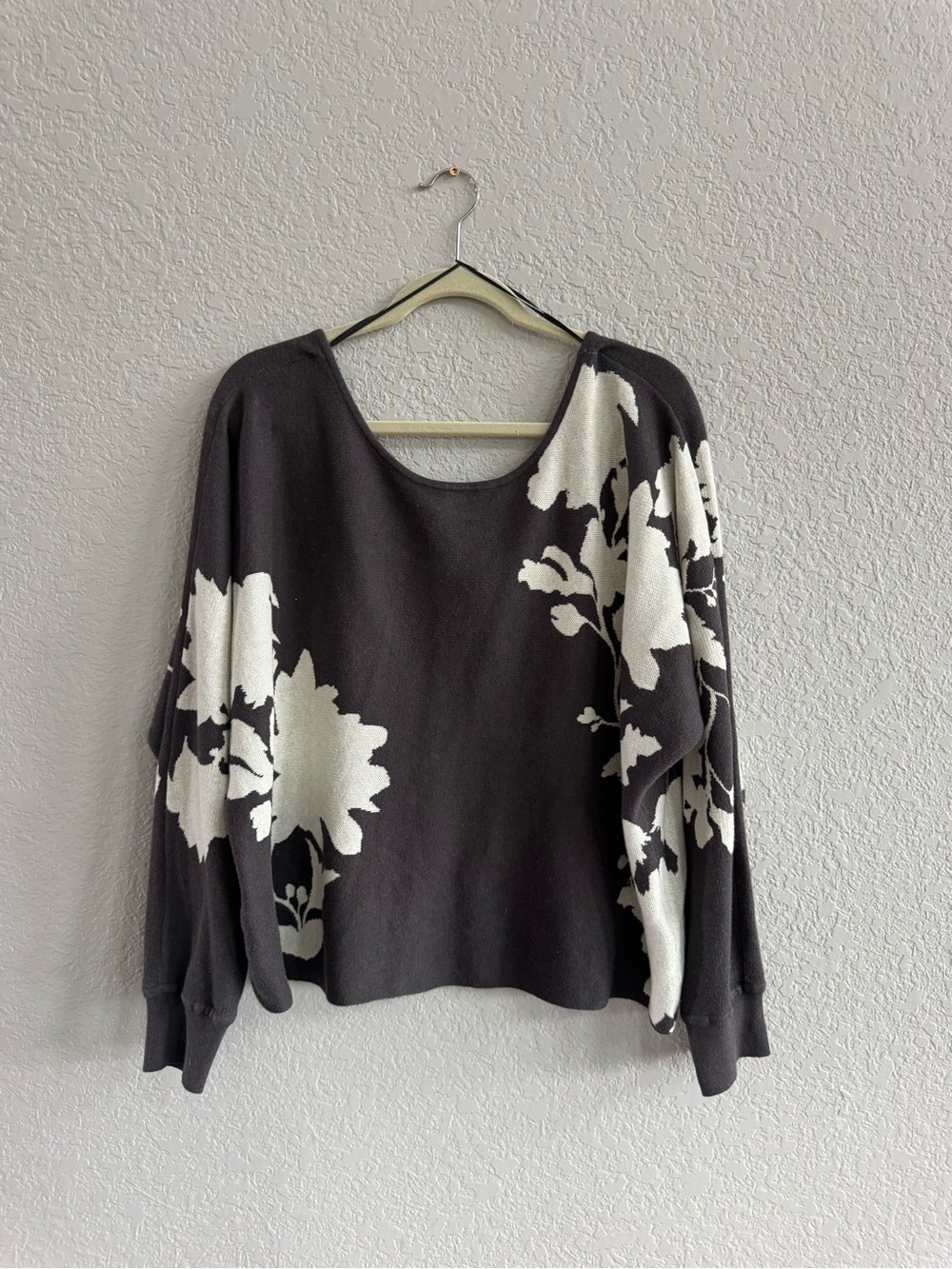 Anthropologie Charcoal and Cream Floral Crewneck Sweater